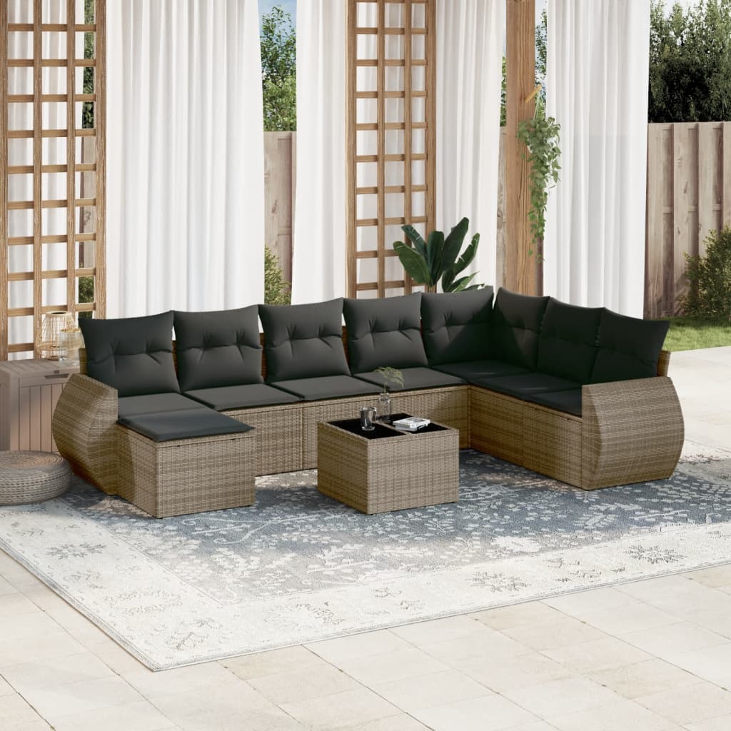 9-tlg. Garten-Sofagarnitur mit Kissen Grau Poly Rattan 9-tlg. Garten-Sofagarnitur mit Kissen Grau Poly Rattan