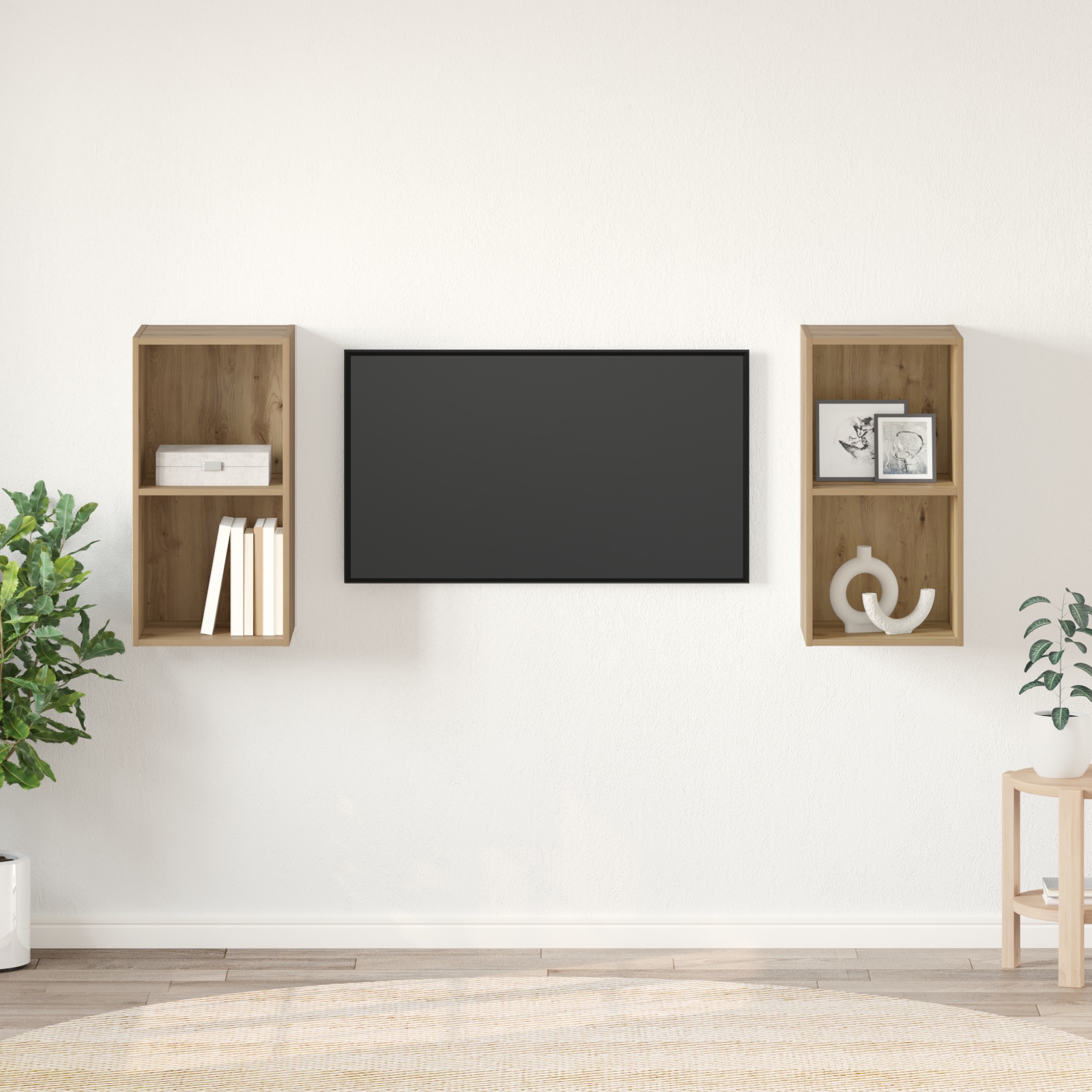 Wand TV Schrank 2 pcs Handwerklich gefertigter Eichenholz Wand TV Schrank 2 pcs Handwerklich gefertigter Eichenholz