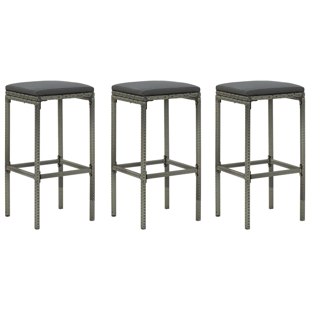 Barhocker mit Kissen 3 Stk. Grau Poly Rattan Barhocker mit Kissen 3 Stk. Grau Poly Rattan
