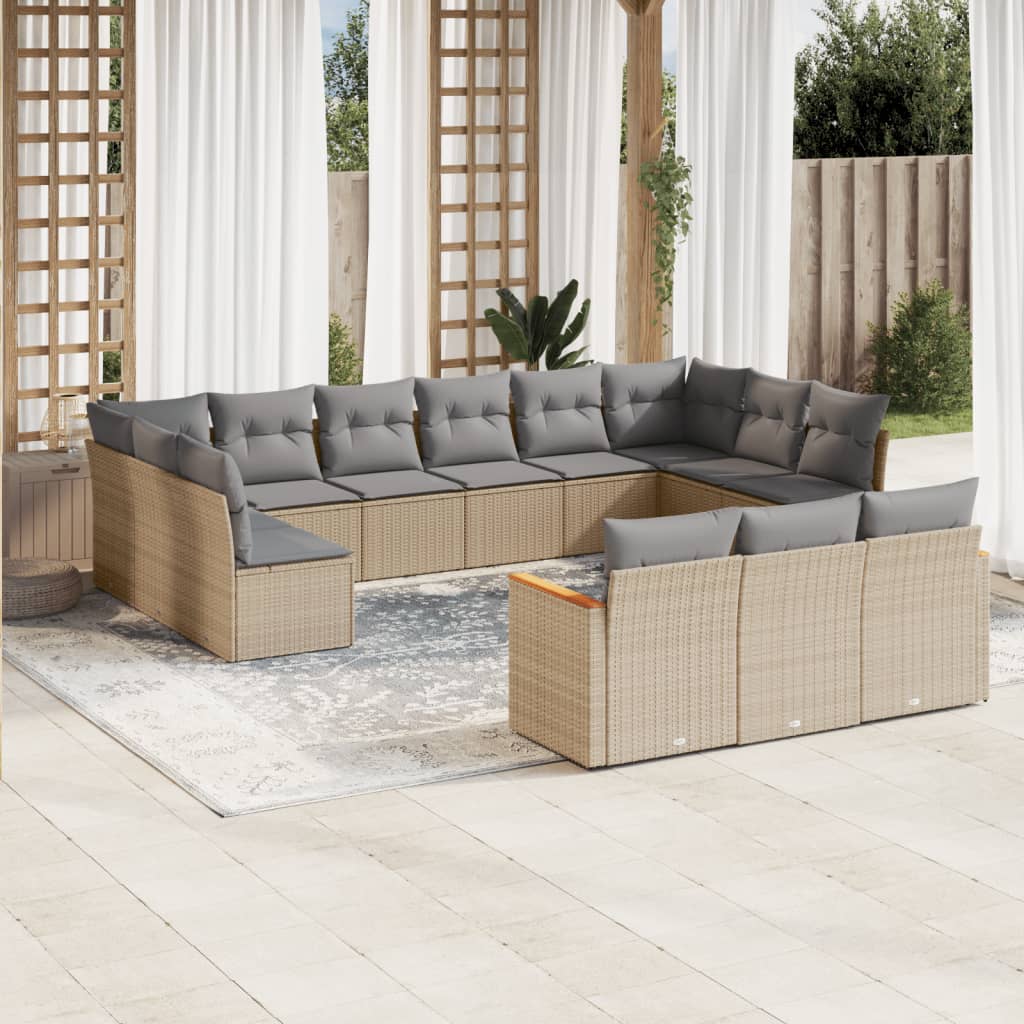 13-tlg. Garten-Sofagarnitur mit Kissen Beige Poly Rattan 13-tlg. Garten-Sofagarnitur mit Kissen Beige Poly Rattan