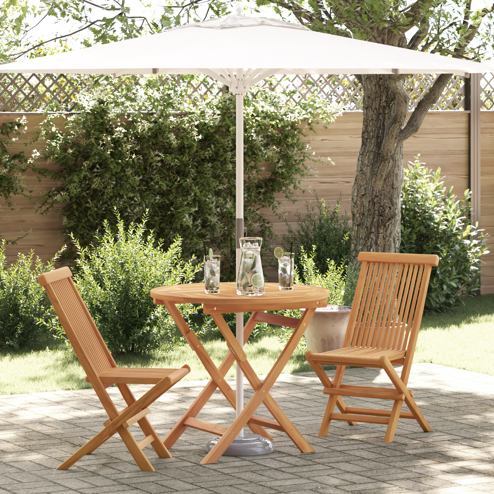 3-teiliges faltbares Gartenbistro Set aus massivem Akazienholz 3-teiliges faltbares Gartenbistro Set aus massivem Akazienholz