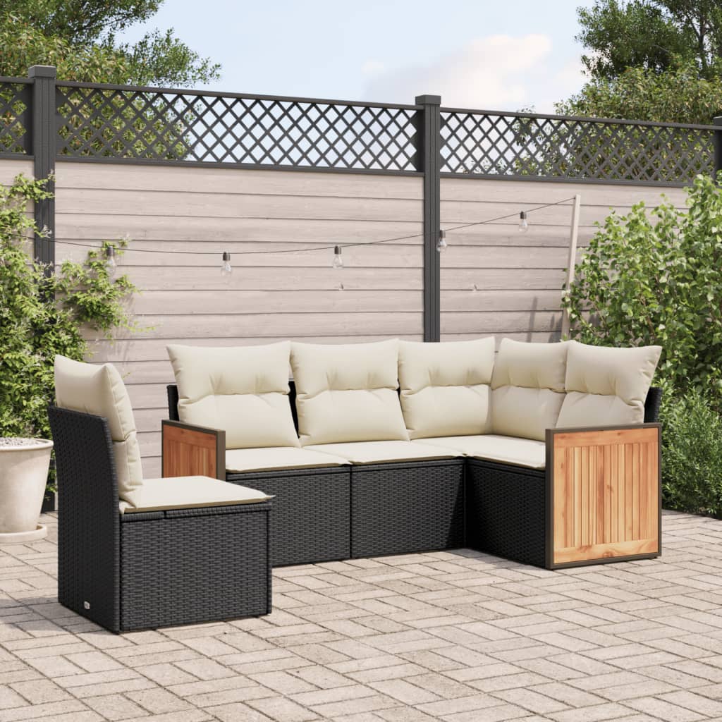 5-tlg. Garten-Sofagarnitur mit Kissen Schwarz Poly Rattan 5-tlg. Garten-Sofagarnitur mit Kissen Schwarz Poly Rattan
