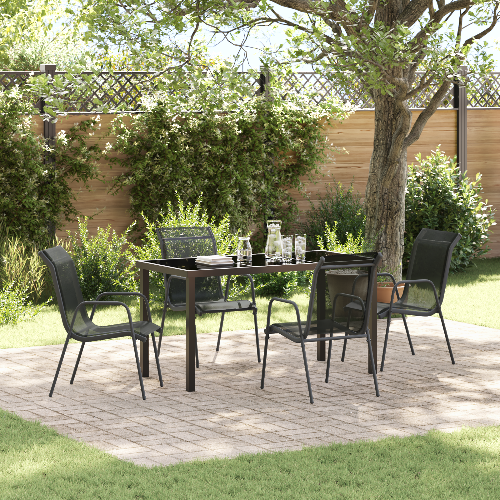 5-teiliges Garten-Esszimmer-Set Schwarz Textilene und Stahl 5-teiliges Garten-Esszimmer-Set Schwarz Textilene und Stahl