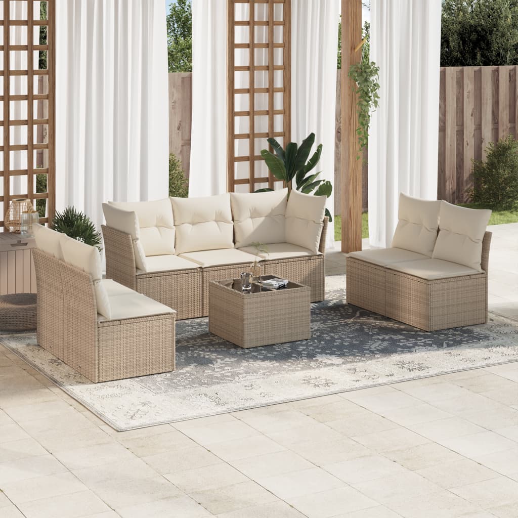 8-tlg. Garten-Sofagarnitur mit Kissen Beige Poly Rattan 8-tlg. Garten-Sofagarnitur mit Kissen Beige Poly Rattan