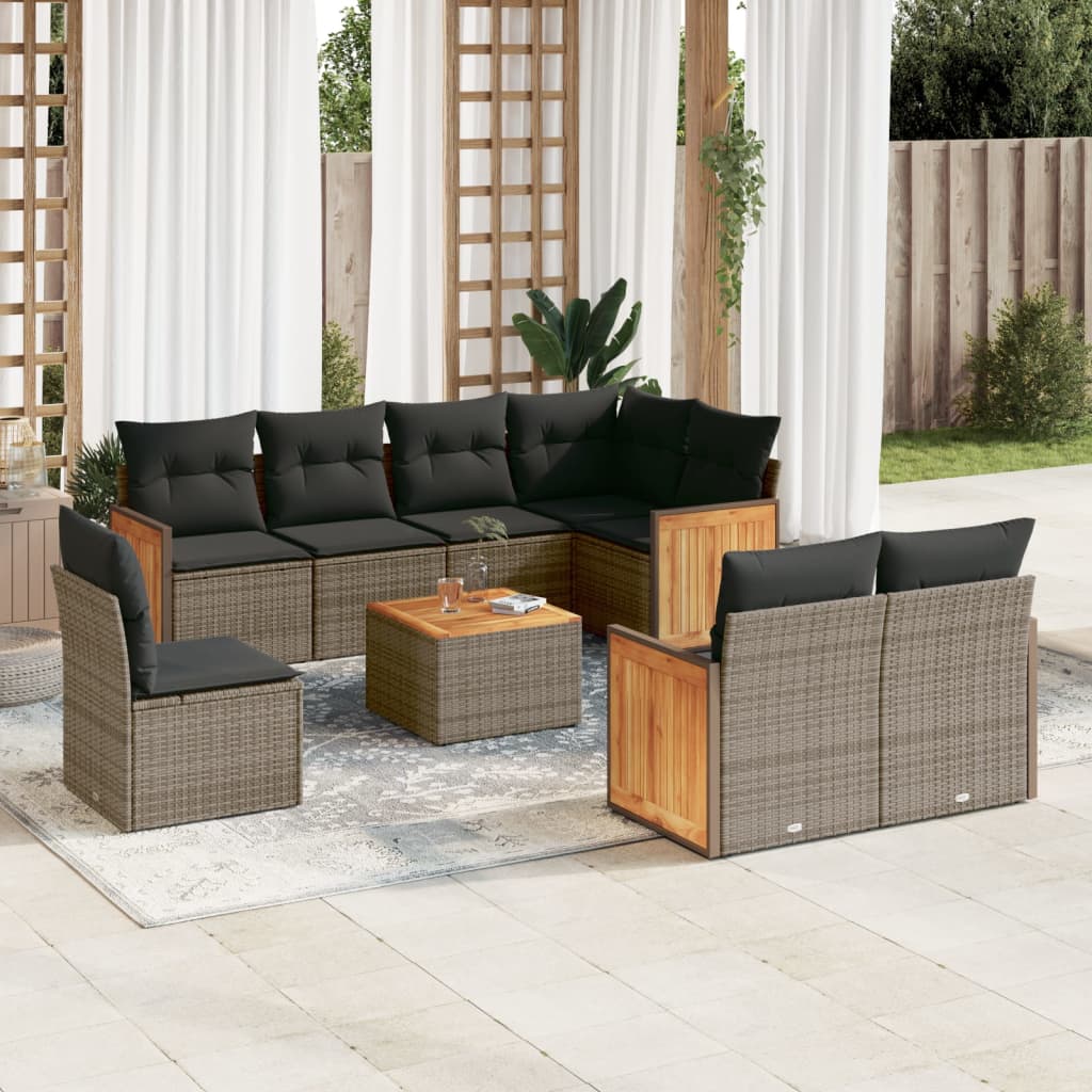9-tlg. Garten-Sofagarnitur mit Kissen Grau Poly Rattan 9-tlg. Garten-Sofagarnitur mit Kissen Grau Poly Rattan