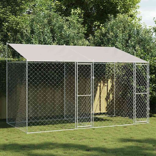 Hundekäfig Silber 400 x 200 x 256 cm Verzinkter Stahl Hundekäfig Silber 400 x 200 x 256 cm Verzinkter Stahl