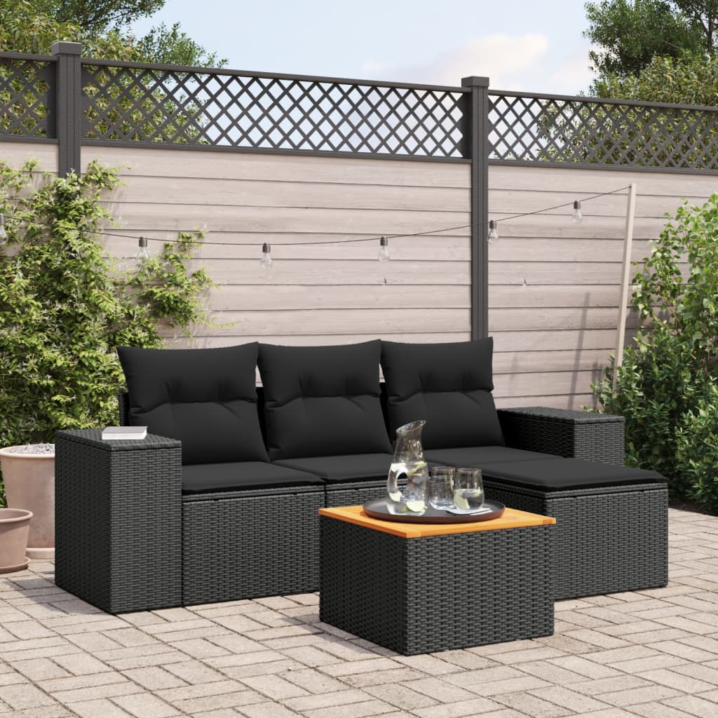 5-tlg. Garten-Sofagarnitur mit Kissen Schwarz Poly Rattan 5-tlg. Garten-Sofagarnitur mit Kissen Schwarz Poly Rattan