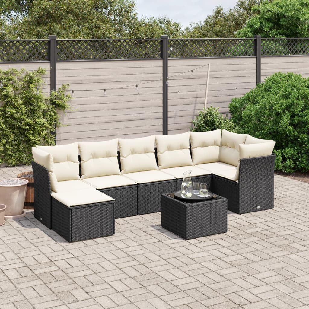 8-tlg. Garten-Sofagarnitur mit Kissen Schwarz Poly Rattan 8-tlg. Garten-Sofagarnitur mit Kissen Schwarz Poly Rattan