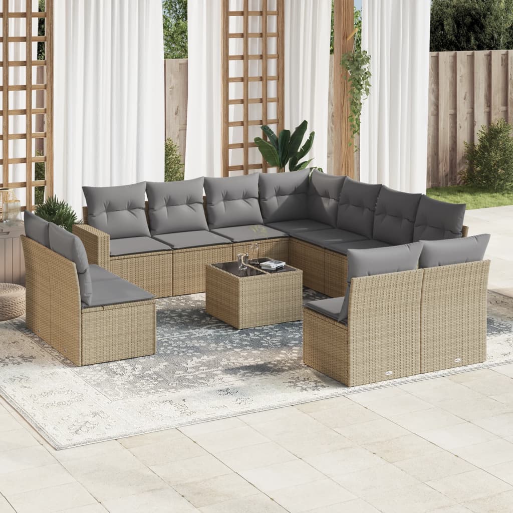 12-tlg. Garten-Sofagarnitur mit Kissen Beige Poly Rattan 12-tlg. Garten-Sofagarnitur mit Kissen Beige Poly Rattan
