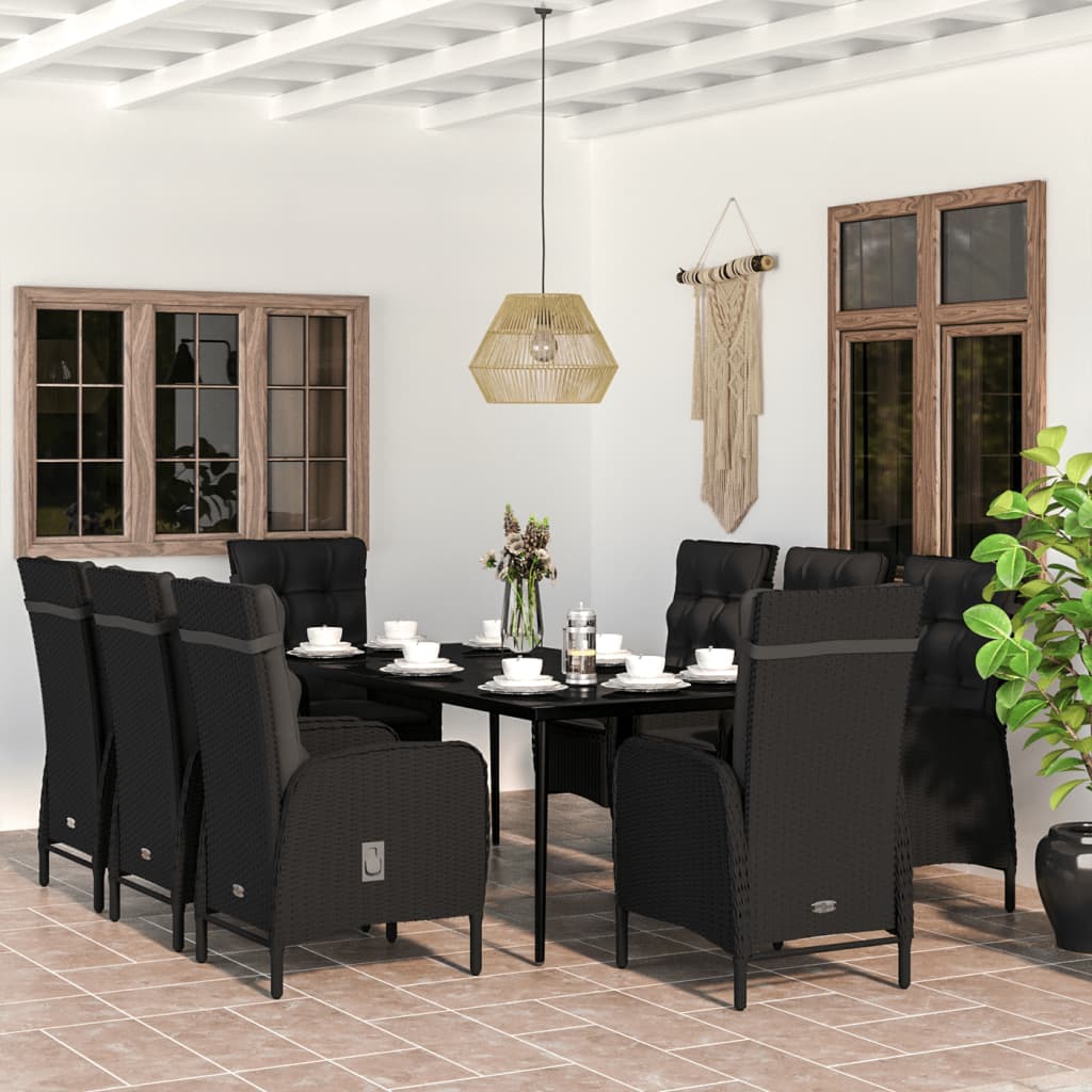 9-tlg. Garten-Essgruppe mit Kissen Schwarz