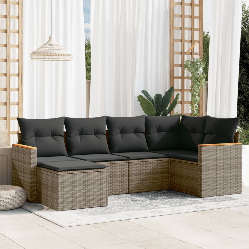 6-tlg. Garten-Sofagarnitur mit Kissen Grau Poly Rattan 6-tlg. Garten-Sofagarnitur mit Kissen Grau Poly Rattan