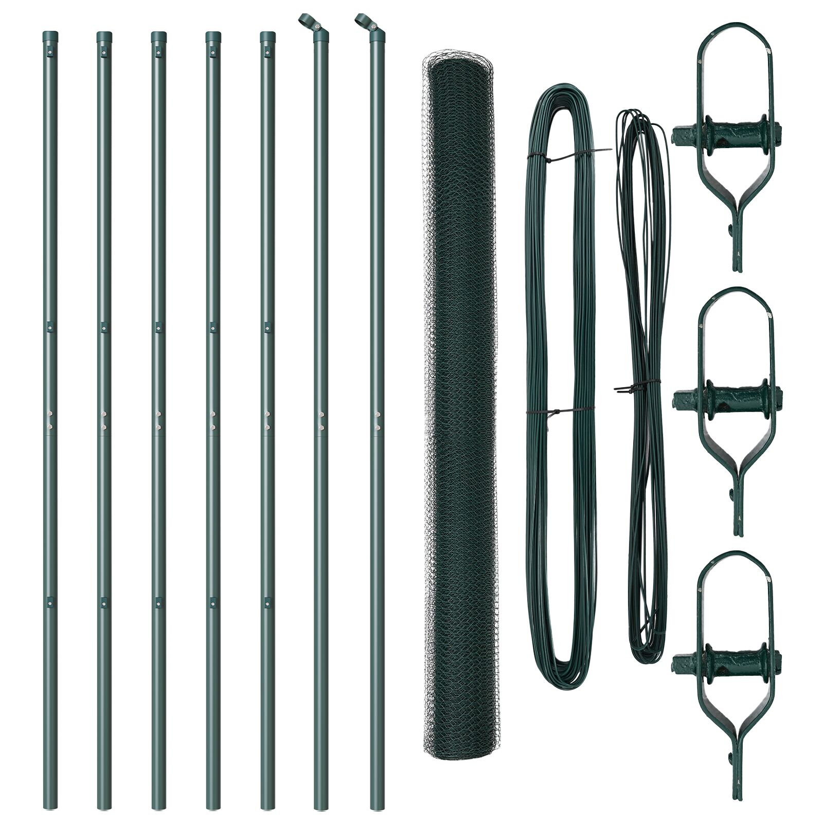 Sechseckzaun Grün 1,5x10 m Stahl, Zaunpfosten 7 pcs Grün Ø32 mm 200 cm Verzinkter Stahl