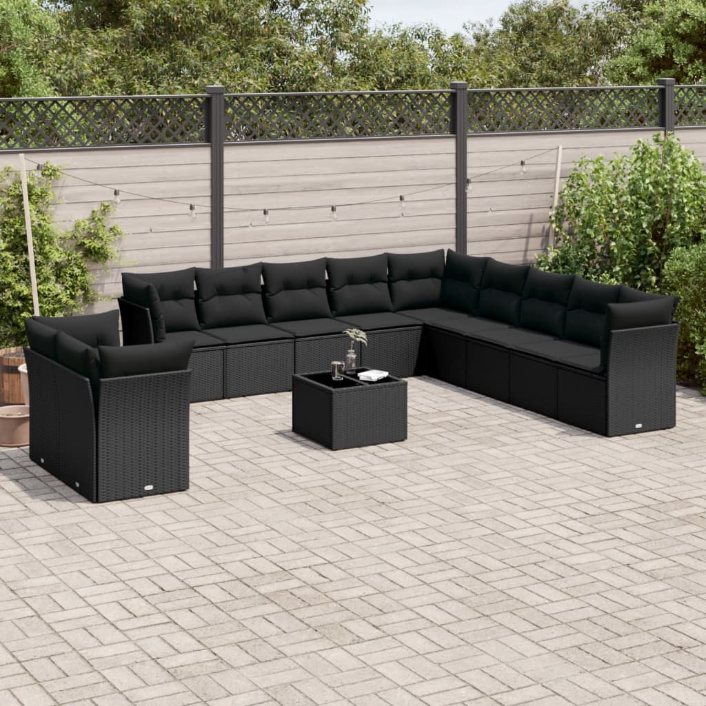 12-tlg. Garten-Sofagarnitur mit Kissen Schwarz Poly Rattan 12-tlg. Garten-Sofagarnitur mit Kissen Schwarz Poly Rattan
