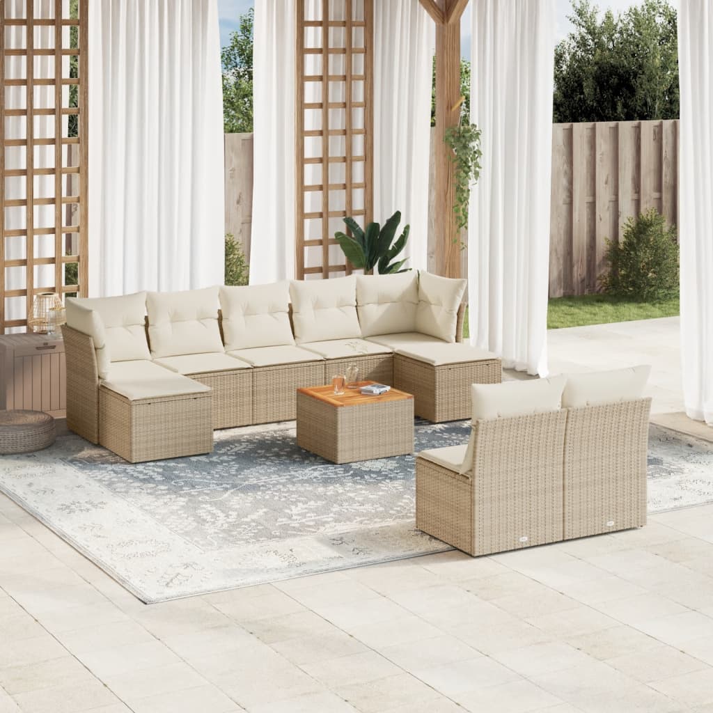 10-tlg. Garten-Sofagarnitur mit Kissen Beige Poly Rattan 10-tlg. Garten-Sofagarnitur mit Kissen Beige Poly Rattan