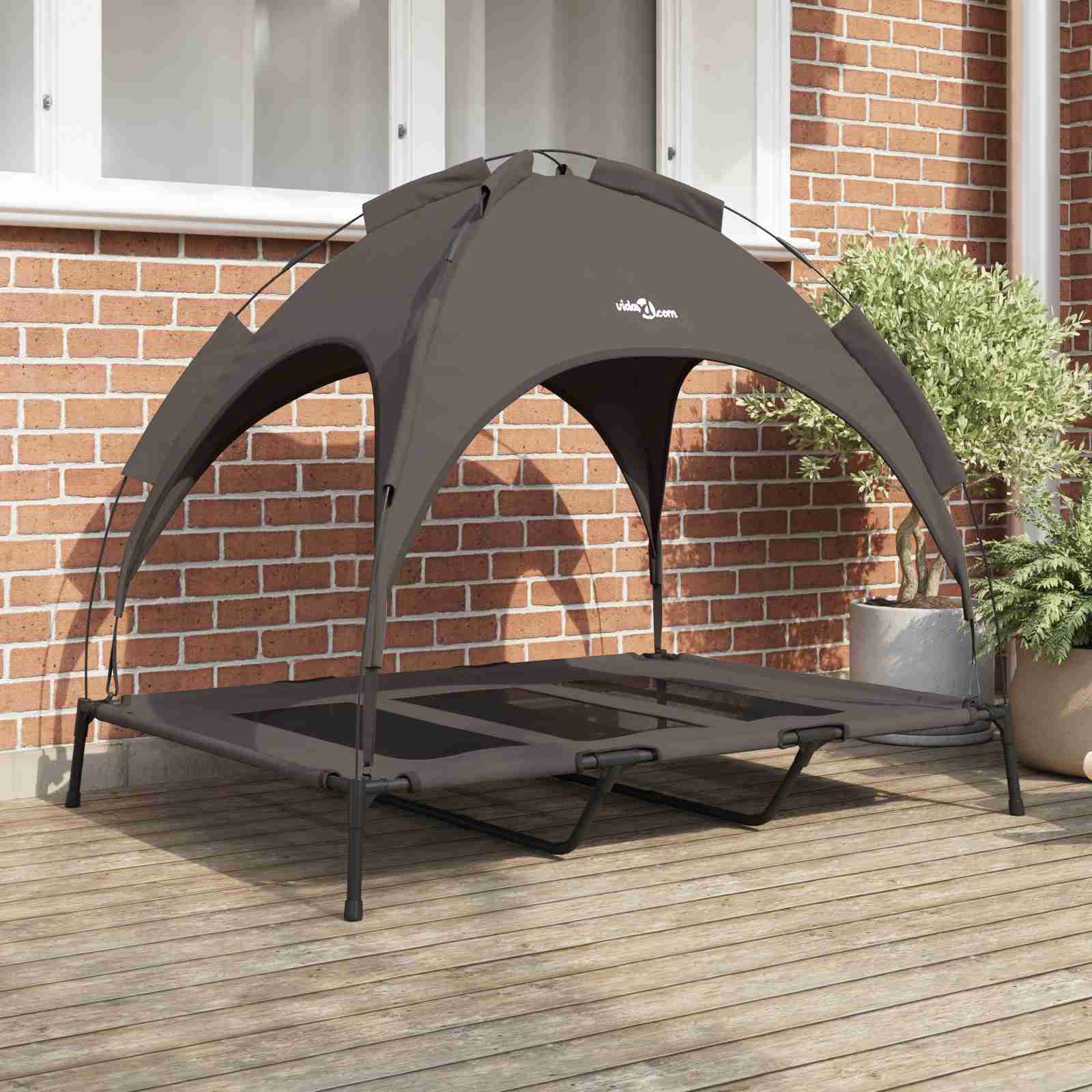 erhöhtes Hundebett mit abnehmbarem Dach Braun XL Stahl erhöhtes Hundebett mit abnehmbarem Dach Braun XL Stahl