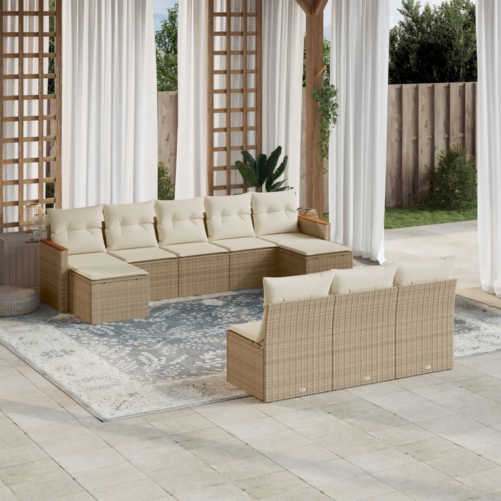 10-tlg. Garten-Sofagarnitur mit Kissen Beige Poly Rattan 10-tlg. Garten-Sofagarnitur mit Kissen Beige Poly Rattan