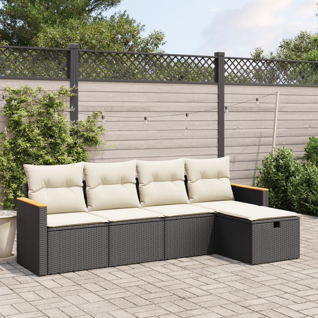 5-tlg. Garten-Sofagarnitur mit Kissen Schwarz Poly Rattan 5-tlg. Garten-Sofagarnitur mit Kissen Schwarz Poly Rattan