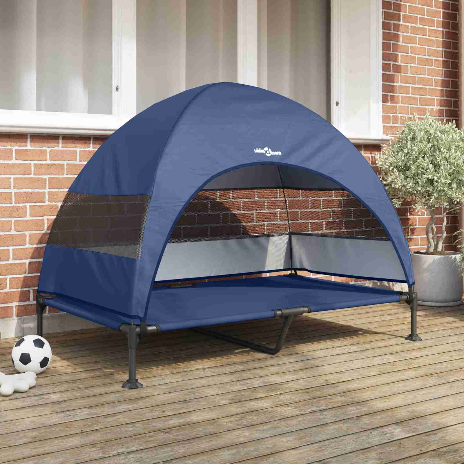 Erhöhtes Hundebett mit abnehmbarem Dach Marineblau XL Stahl