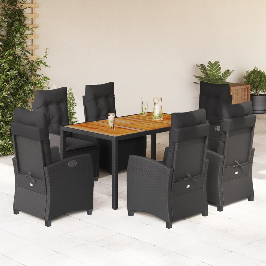 7-tlg. Garten-Essgruppe mit Kissen Schwarz Poly Rattan 7-tlg. Garten-Essgruppe mit Kissen Schwarz Poly Rattan