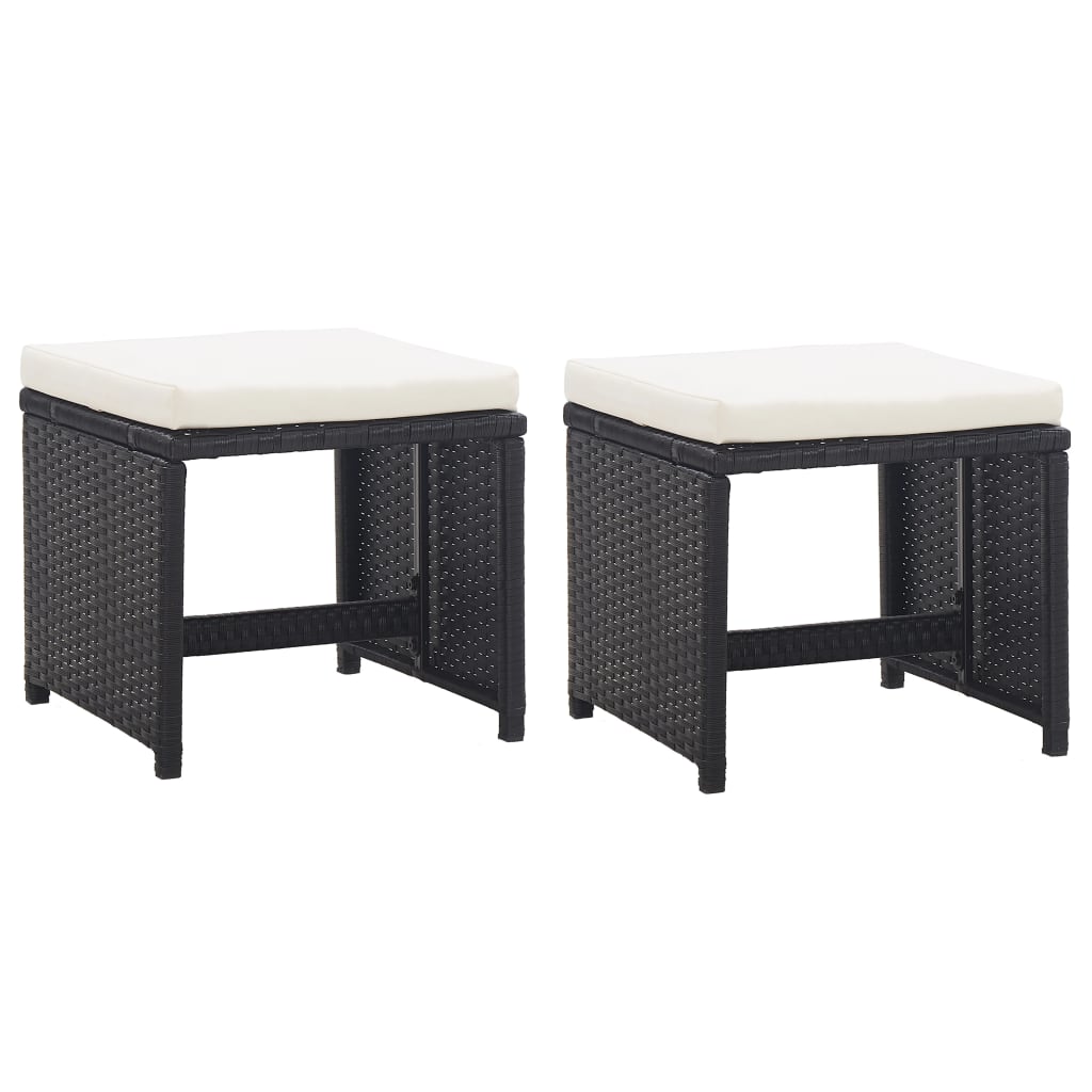 Gartenhocker 2 Stk. mit Sitzkissen Poly Rattan Schwarz Gartenhocker 2 Stk. mit Sitzkissen Poly Rattan Schwarz