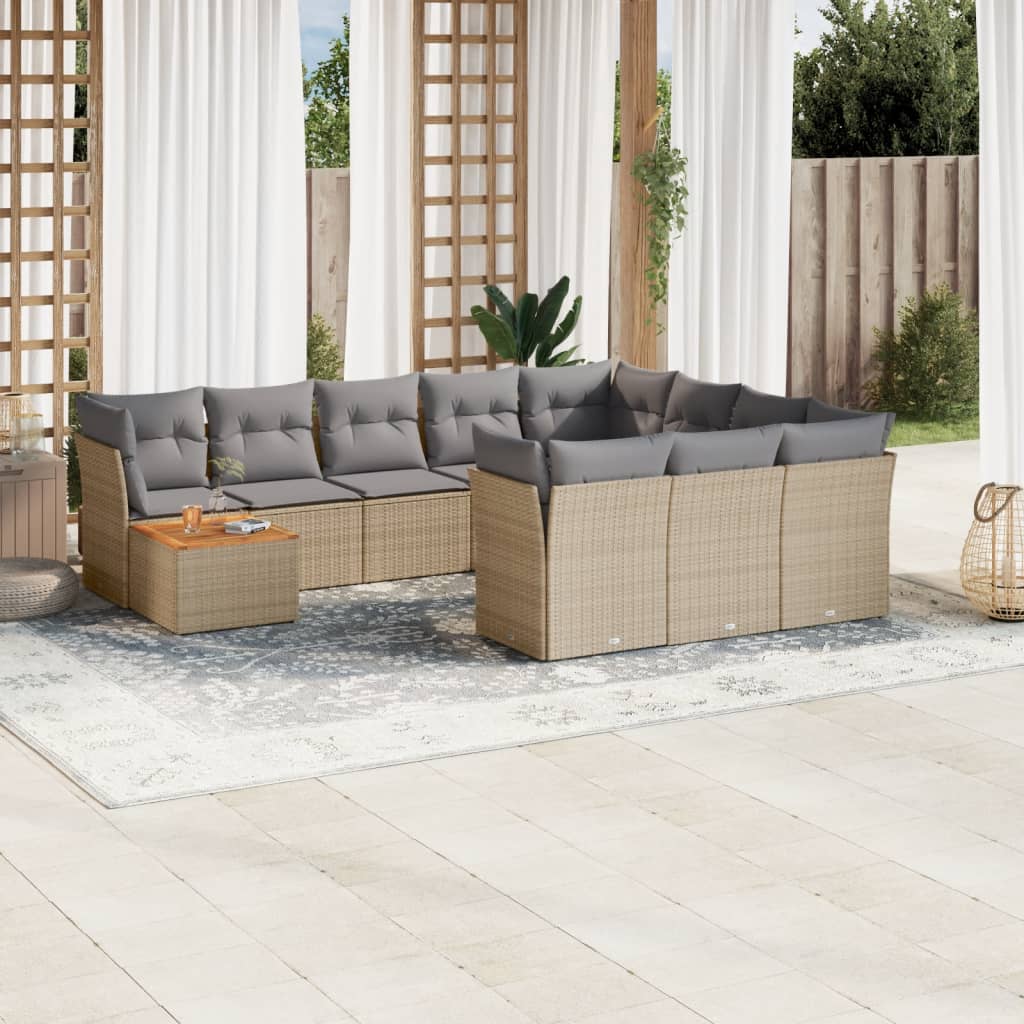 11-tlg. Garten-Sofagarnitur mit Kissen Beige Poly Rattan 11-tlg. Garten-Sofagarnitur mit Kissen Beige Poly Rattan