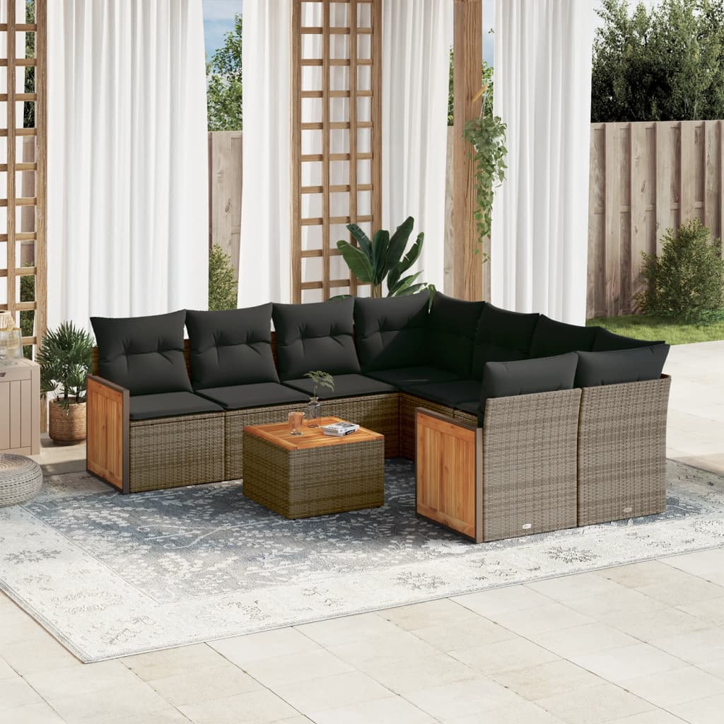 9-tlg. Garten-Sofagarnitur mit Kissen Grau Poly Rattan 9-tlg. Garten-Sofagarnitur mit Kissen Grau Poly Rattan
