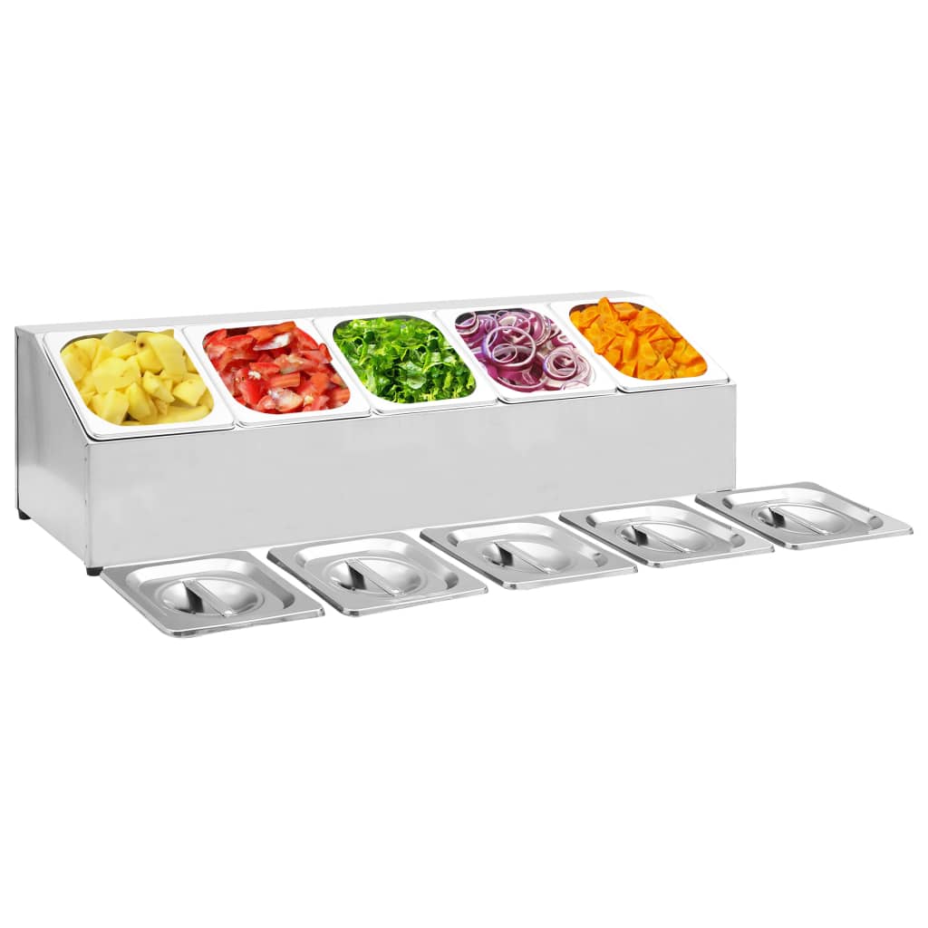 Gastronorm-Ständer mit 5 GN 1/6 Behältern Edelstahl Gastronorm-Ständer mit 5 GN 1/6 Behältern Edelstahl