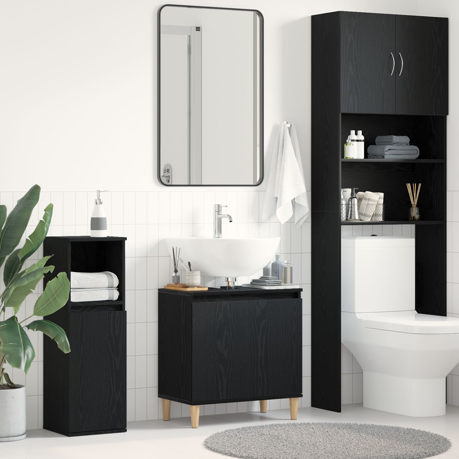 vidaXL Waschbeckenunterschrank Schwarze Eiche 58x33x60 cm Holzwerkstoff