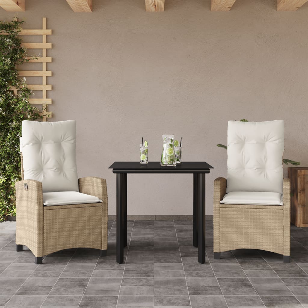3-tlg. Garten-Essgruppe mit Kissen Beige Poly Rattan 3-tlg. Garten-Essgruppe mit Kissen Beige Poly Rattan