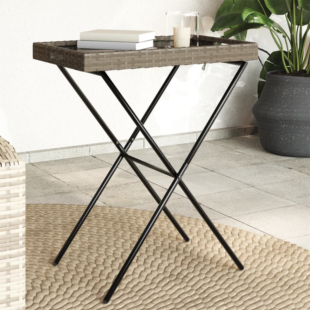 Tabletttisch Klappbar Grau 65x40x75 cm Poly Rattan Tabletttisch Klappbar Grau 65x40x75 cm Poly Rattan