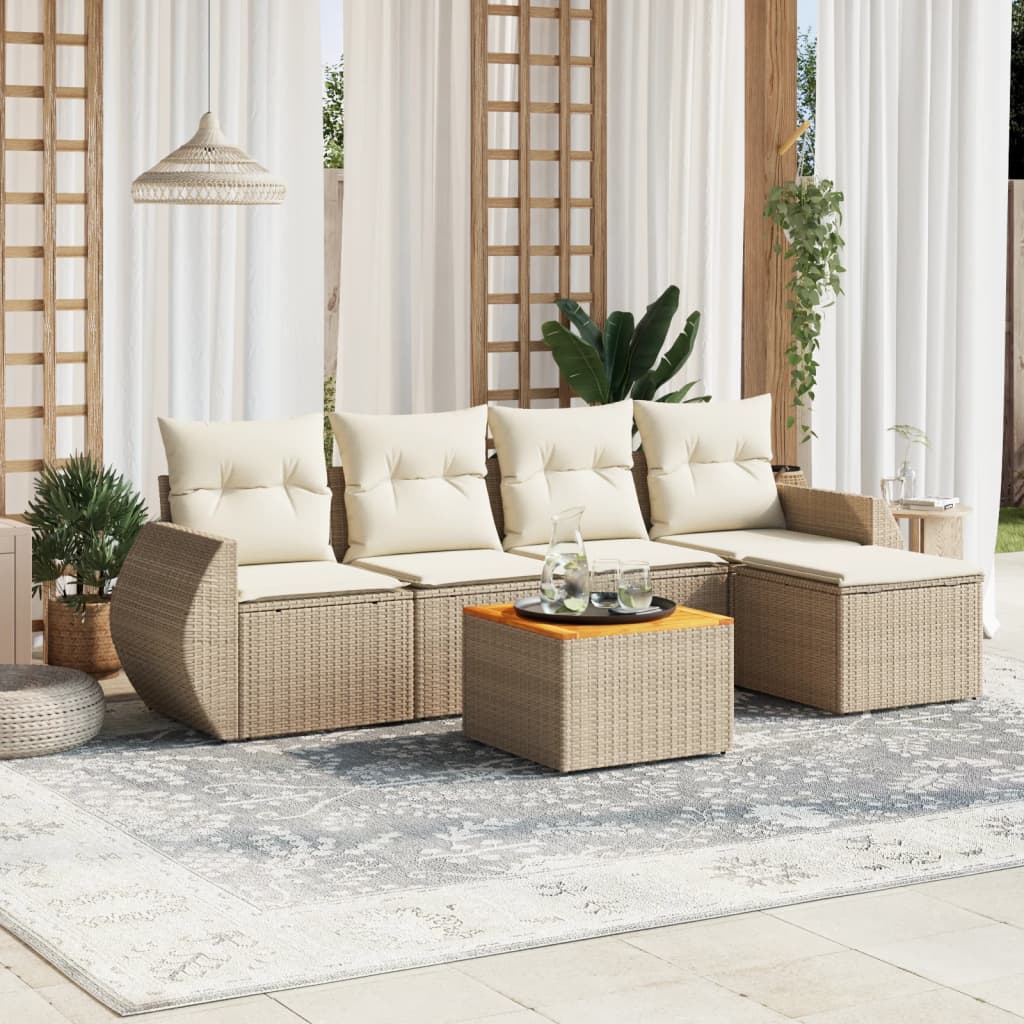 6-tlg. Garten-Sofagarnitur mit Kissen Beige Poly Rattan 6-tlg. Garten-Sofagarnitur mit Kissen Beige Poly Rattan