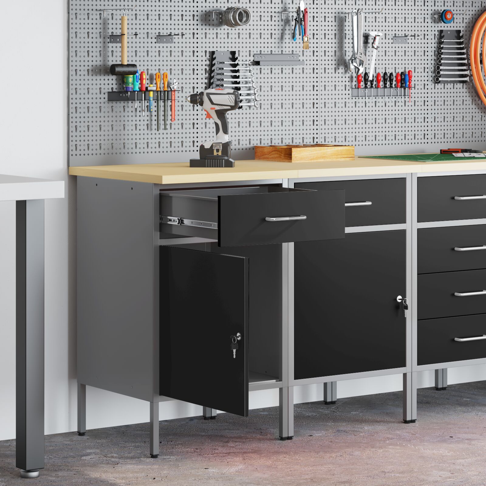 vidaXL Werkbank 2 Teile Schwarz und Grau Ingenieurholz und Stahl vidaXL Werkbank 2 Teile Schwarz und Grau Ingenieurholz und Stahl