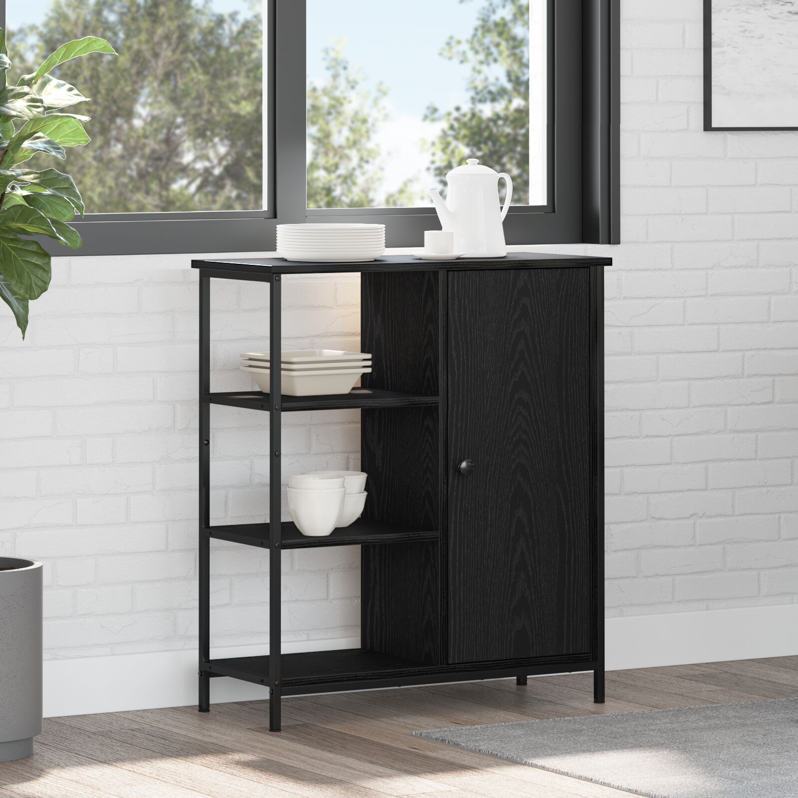 Sideboard Schwarz Eiche 70x30x80 cm Holzwerkstoff