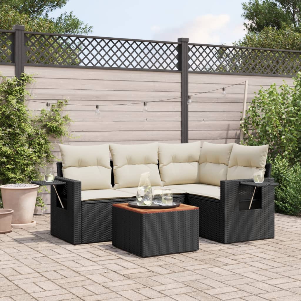 5-tlg. Garten-Sofagarnitur mit Kissen Schwarz Poly Rattan 5-tlg. Garten-Sofagarnitur mit Kissen Schwarz Poly Rattan