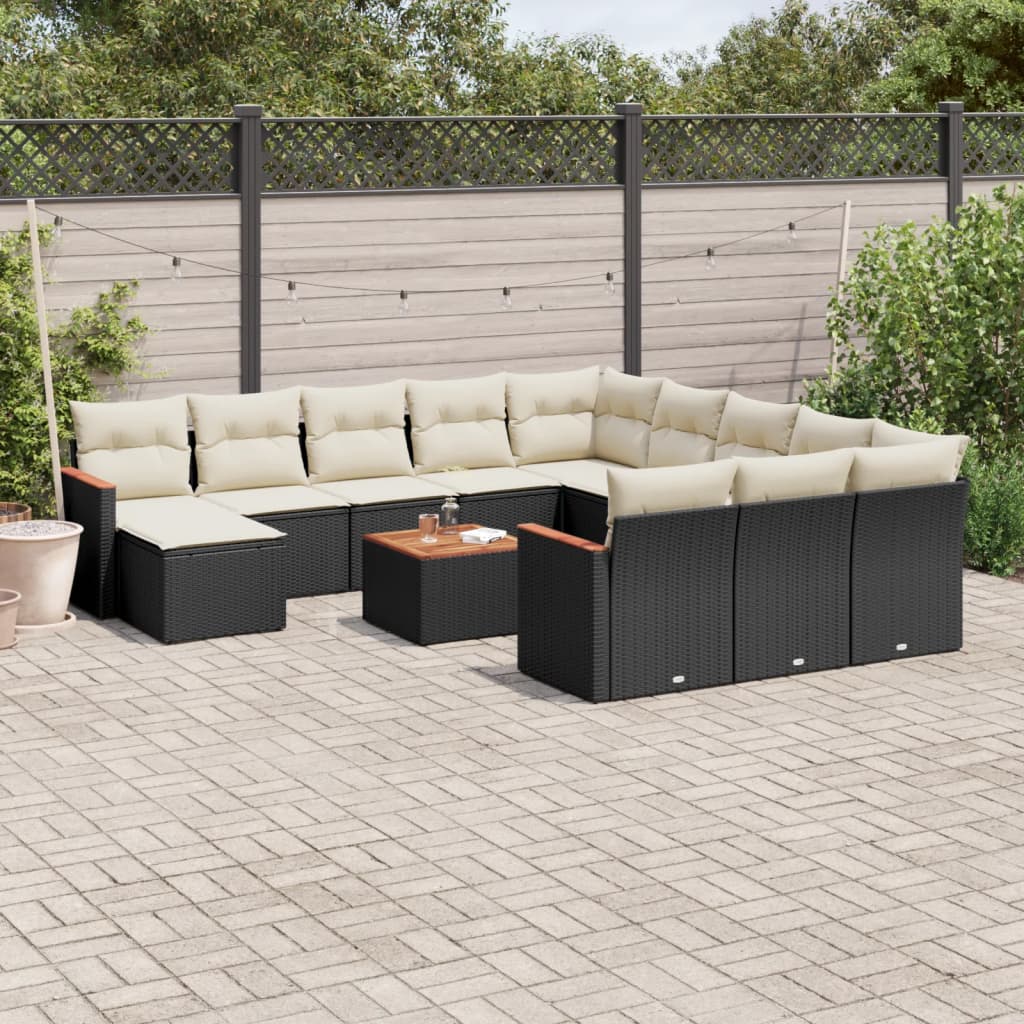 13-tlg. Garten-Sofagarnitur mit Kissen Schwarz Poly Rattan 13-tlg. Garten-Sofagarnitur mit Kissen Schwarz Poly Rattan