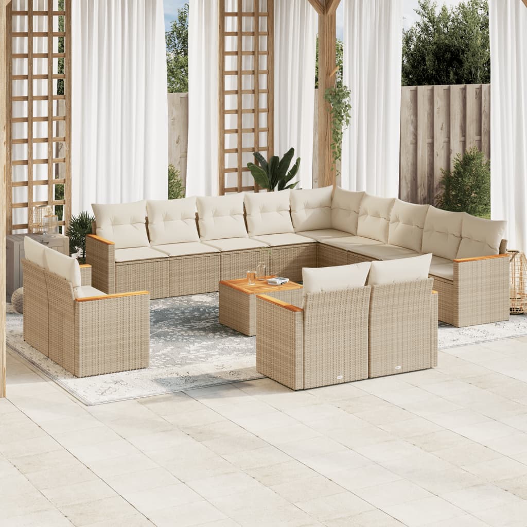 14-tlg. Garten-Sofagarnitur mit Kissen Beige Poly Rattan 14-tlg. Garten-Sofagarnitur mit Kissen Beige Poly Rattan