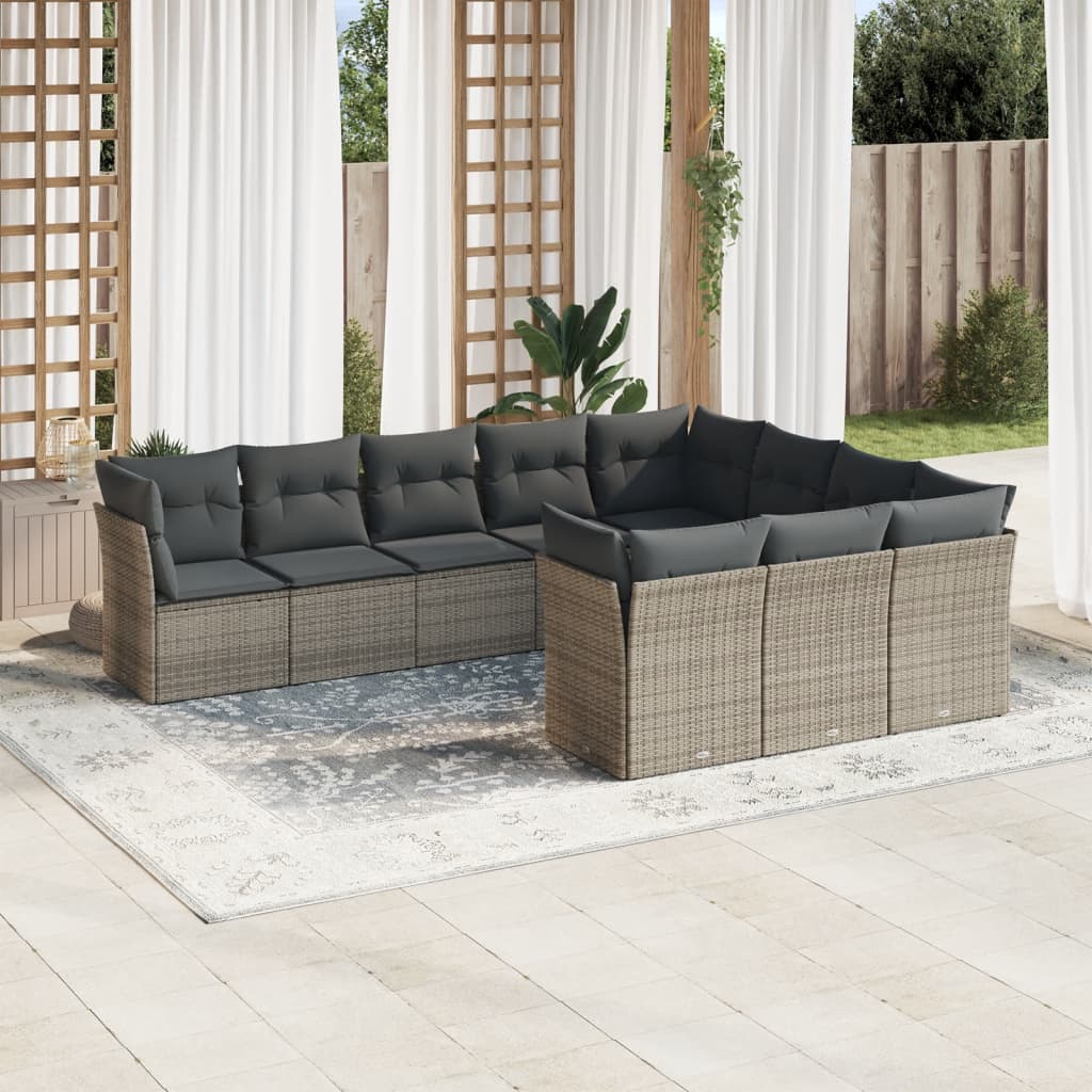 10-tlg. Garten-Sofagarnitur mit Kissen Grau Poly Rattan 10-tlg. Garten-Sofagarnitur mit Kissen Grau Poly Rattan