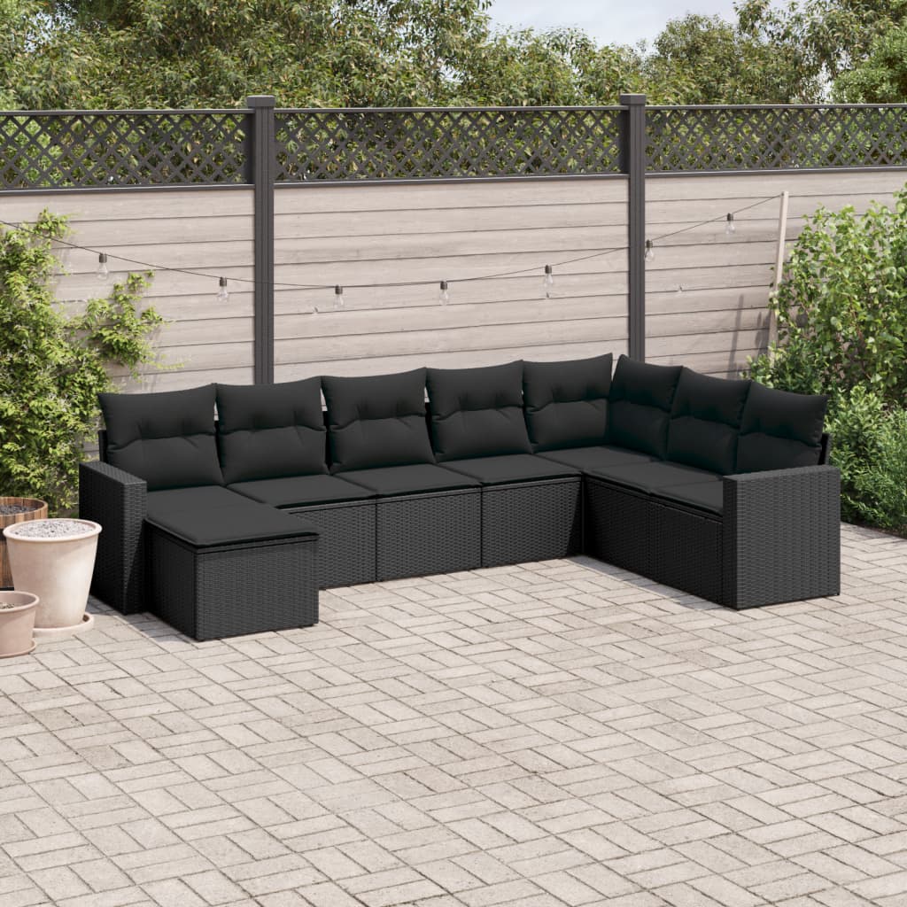 8-tlg. Garten-Sofagarnitur mit Kissen Schwarz Poly Rattan 8-tlg. Garten-Sofagarnitur mit Kissen Schwarz Poly Rattan