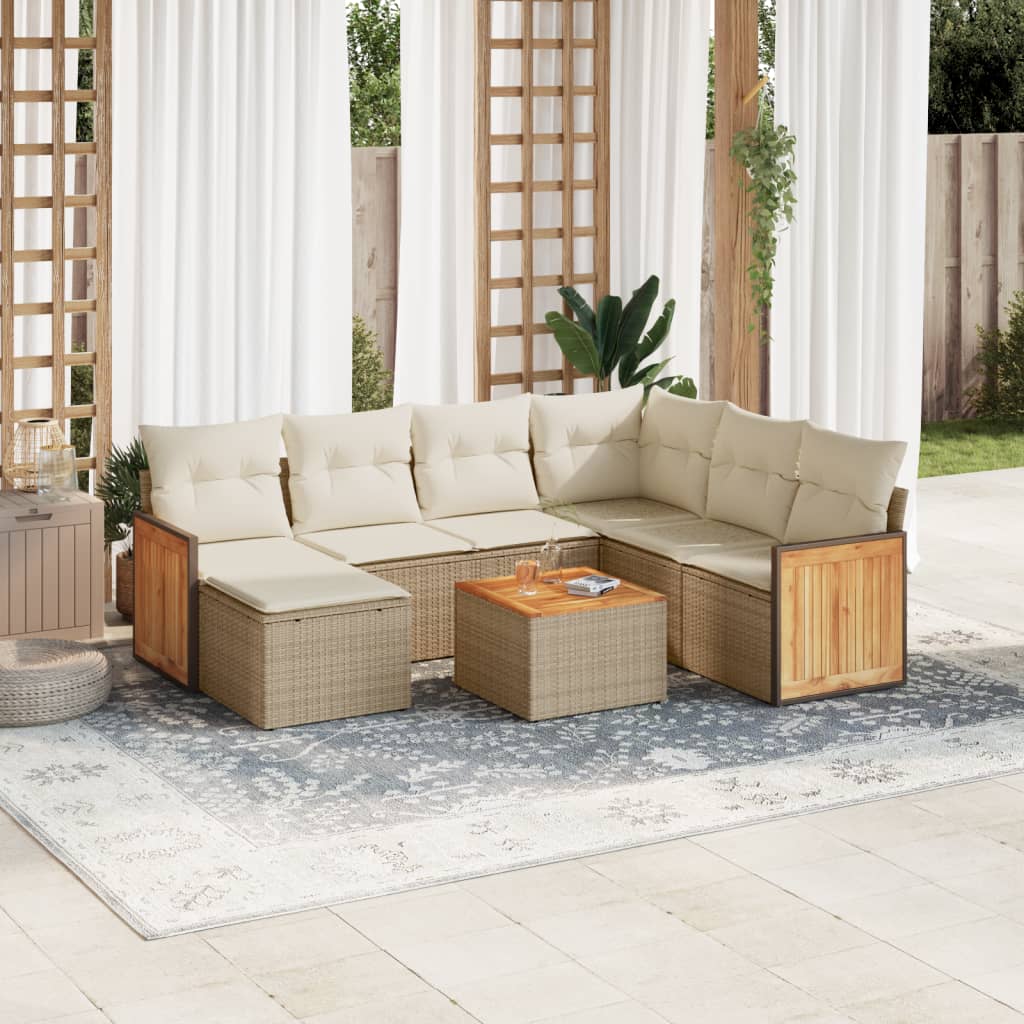 8-tlg. Garten-Sofagarnitur mit Kissen Beige Poly Rattan 8-tlg. Garten-Sofagarnitur mit Kissen Beige Poly Rattan