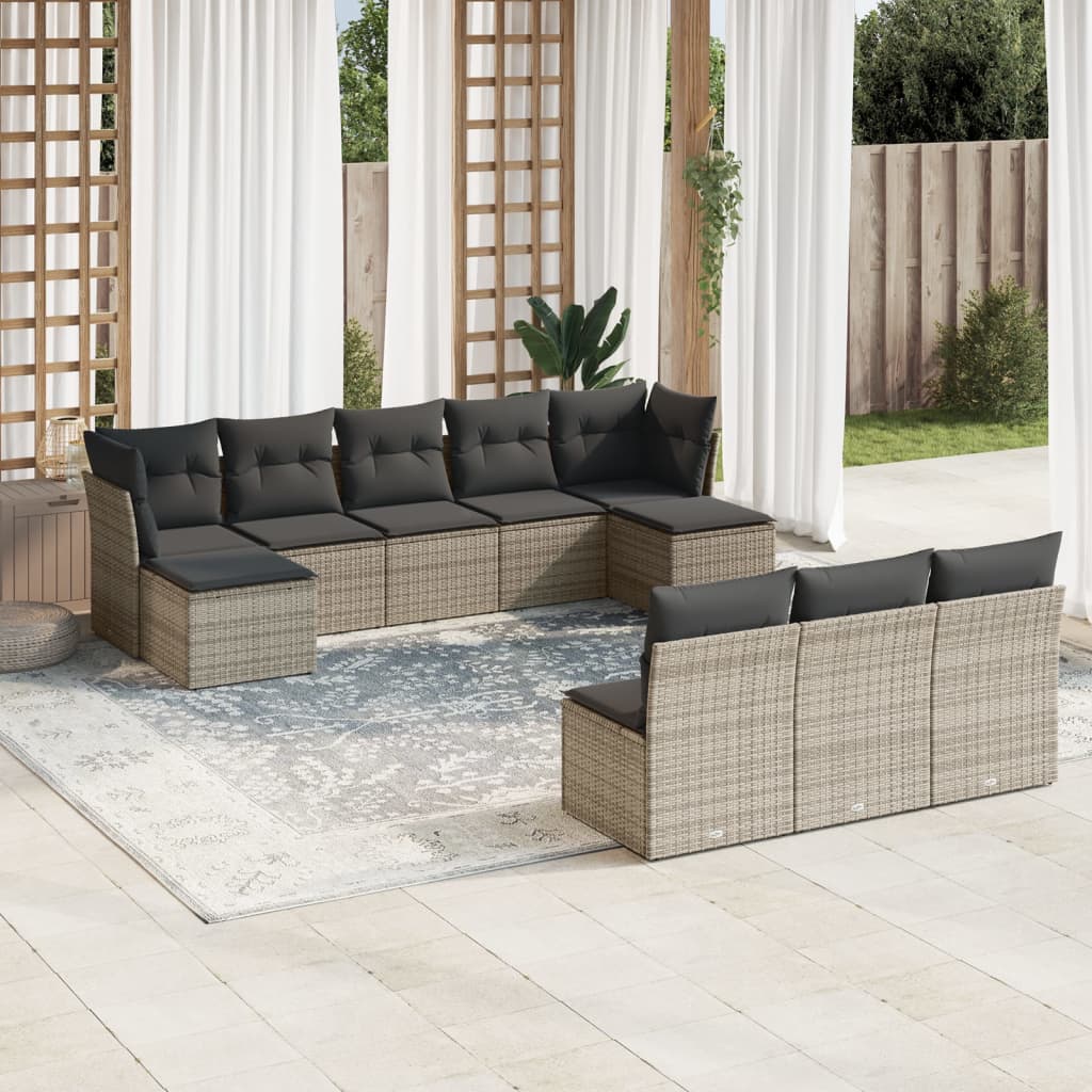 10-tlg. Garten-Sofagarnitur mit Kissen Grau Poly Rattan 10-tlg. Garten-Sofagarnitur mit Kissen Grau Poly Rattan