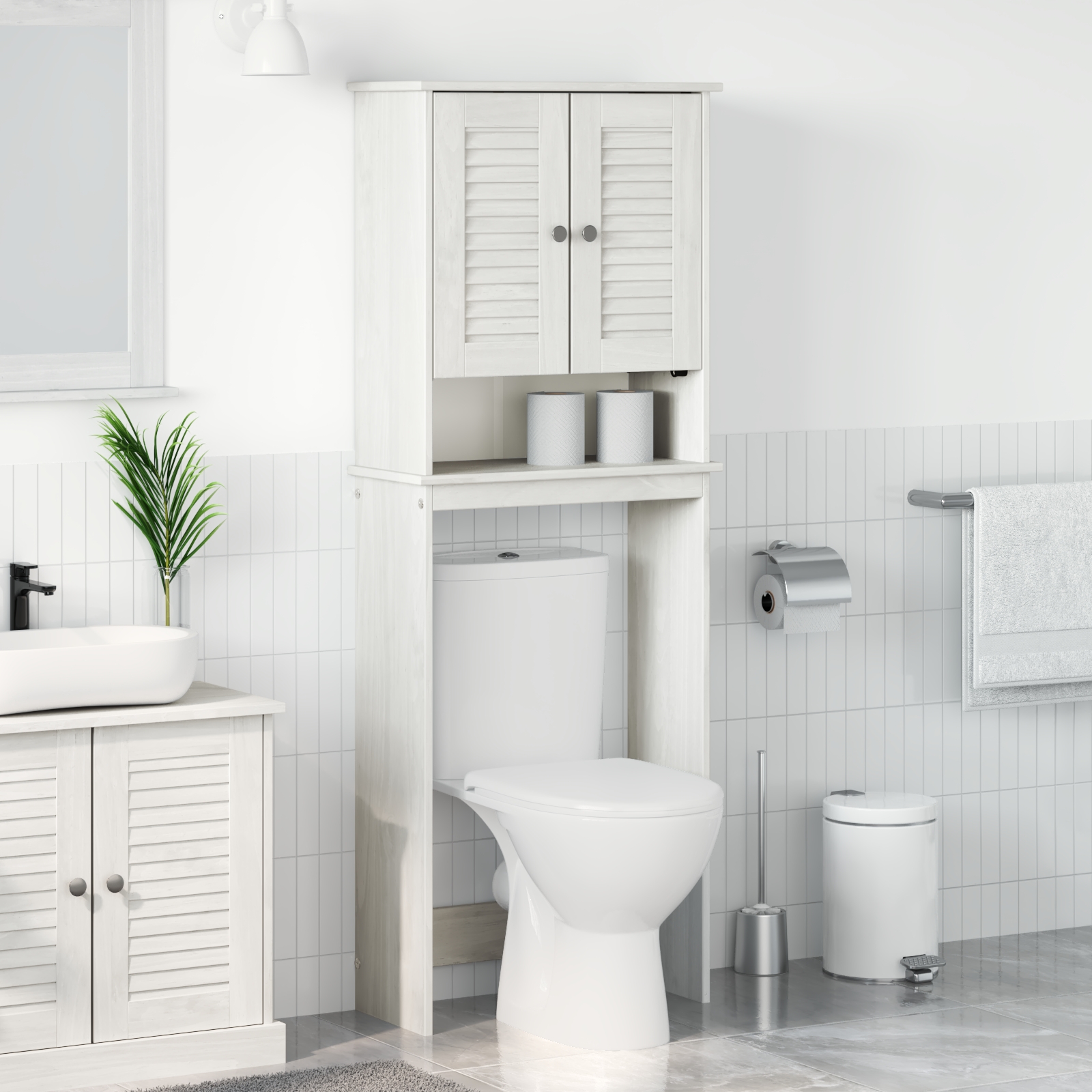 WC-Schränke mit Regal Weiß 60 x 27 x 161 cm Massivholz Kiefer WC-Schränke mit Regal Weiß 60 x 27 x 161 cm Massivholz Kiefer