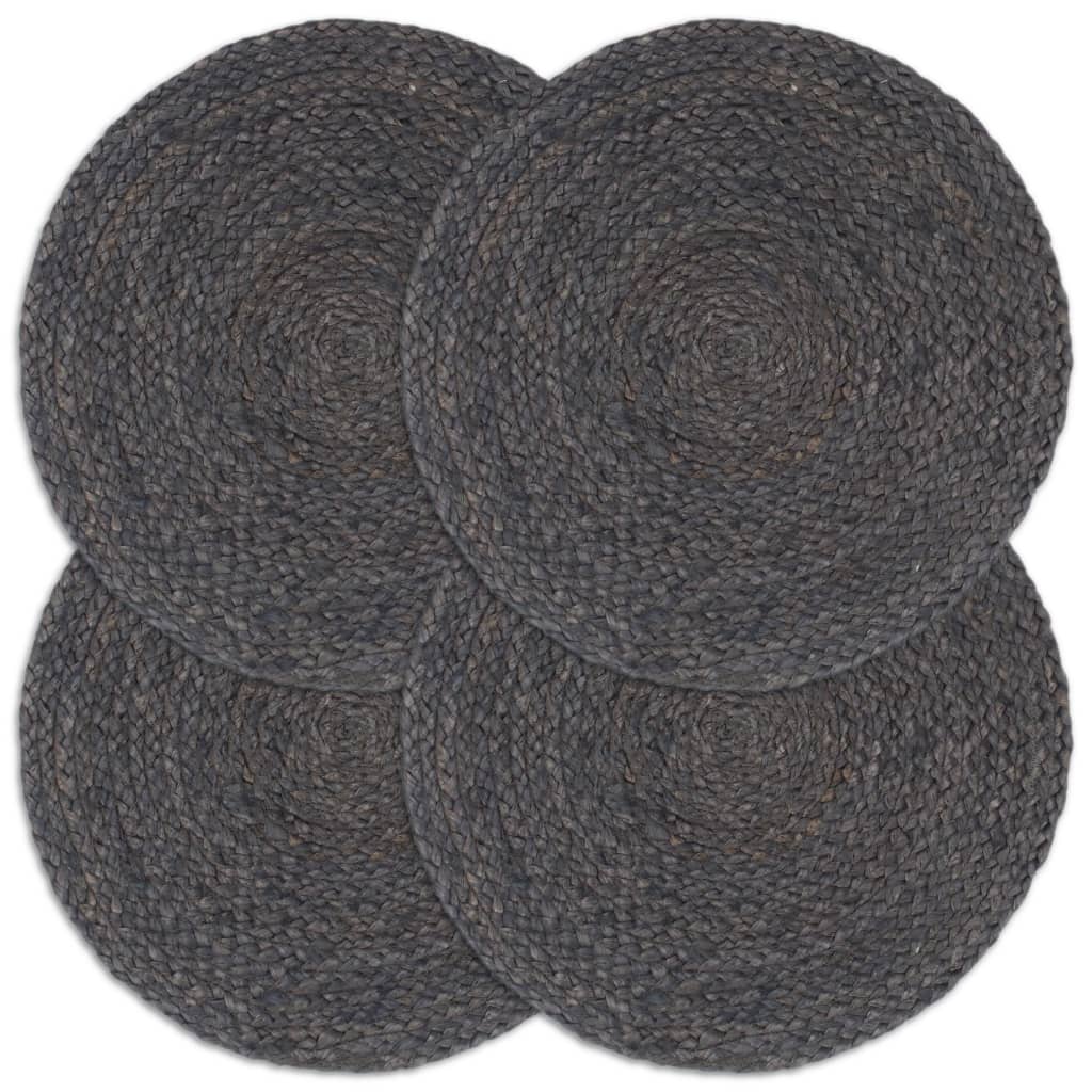 Tischsets 4 Stk. Dunkelgrau 38 cm Rund Jute Tischsets 4 Stk. Dunkelgrau 38 cm Rund Jute