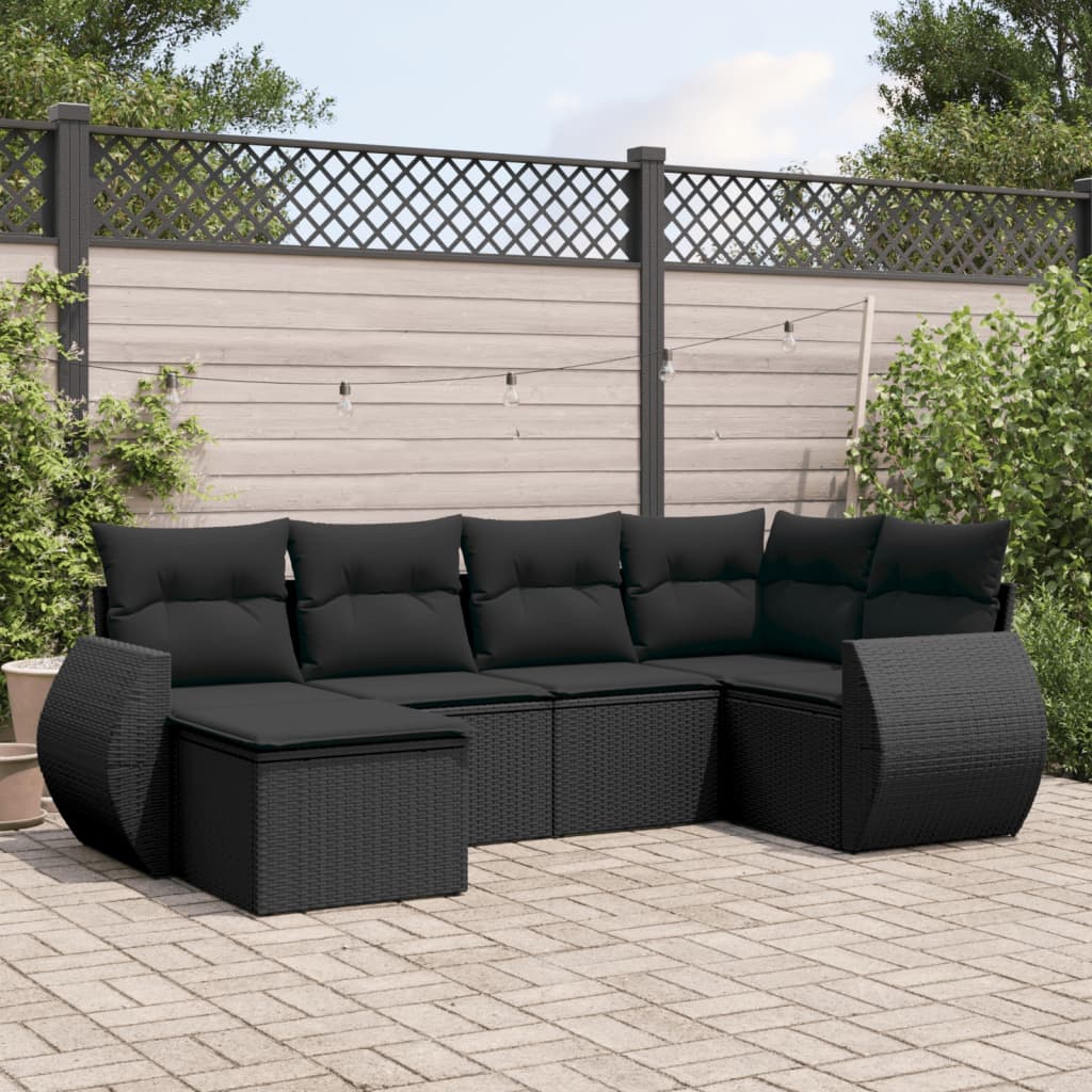 6-tlg. Garten-Sofagarnitur mit Kissen Schwarz Poly Rattan 6-tlg. Garten-Sofagarnitur mit Kissen Schwarz Poly Rattan