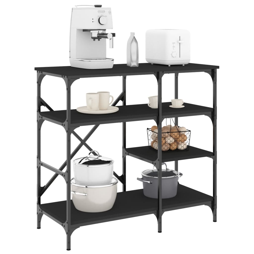 Bäckerregal Schwarz 90x40x84 cm Holzwerkstoff und Metall Bäckerregal Schwarz 90x40x84 cm Holzwerkstoff und Metall