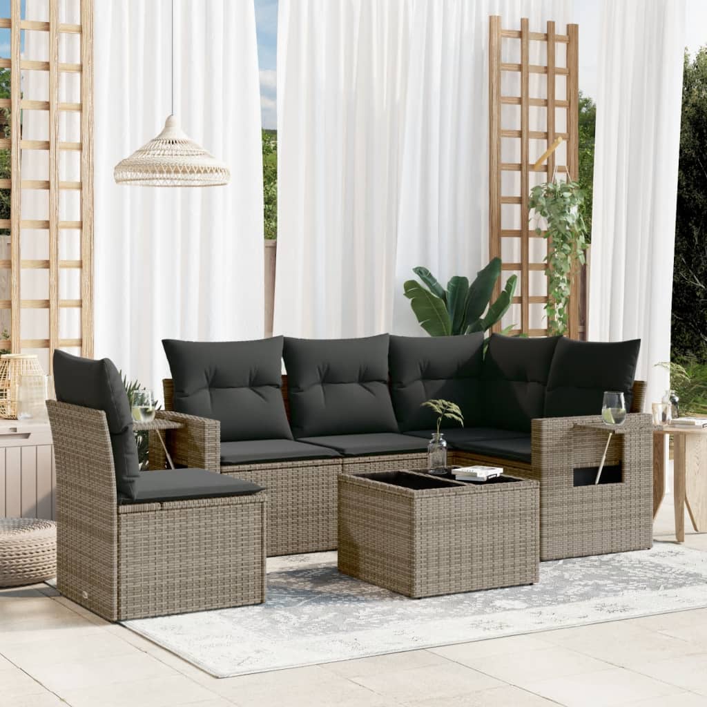 6-tlg. Garten-Sofagarnitur mit Kissen Grau Poly Rattan 6-tlg. Garten-Sofagarnitur mit Kissen Grau Poly Rattan