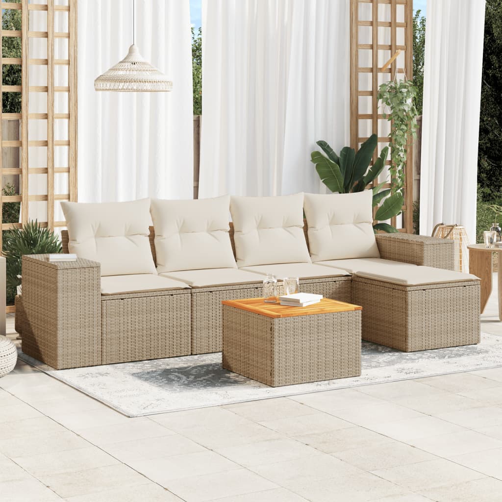 6-tlg. Garten-Sofagarnitur mit Kissen Beige Poly Rattan 6-tlg. Garten-Sofagarnitur mit Kissen Beige Poly Rattan