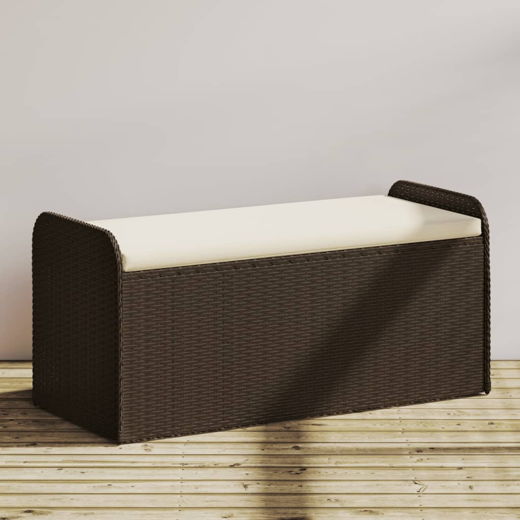 Sitzbank mit Stauraum & Kissen Braun 115x51x52 cm Poly Rattan Sitzbank mit Stauraum & Kissen Braun 115x51x52 cm Poly Rattan
