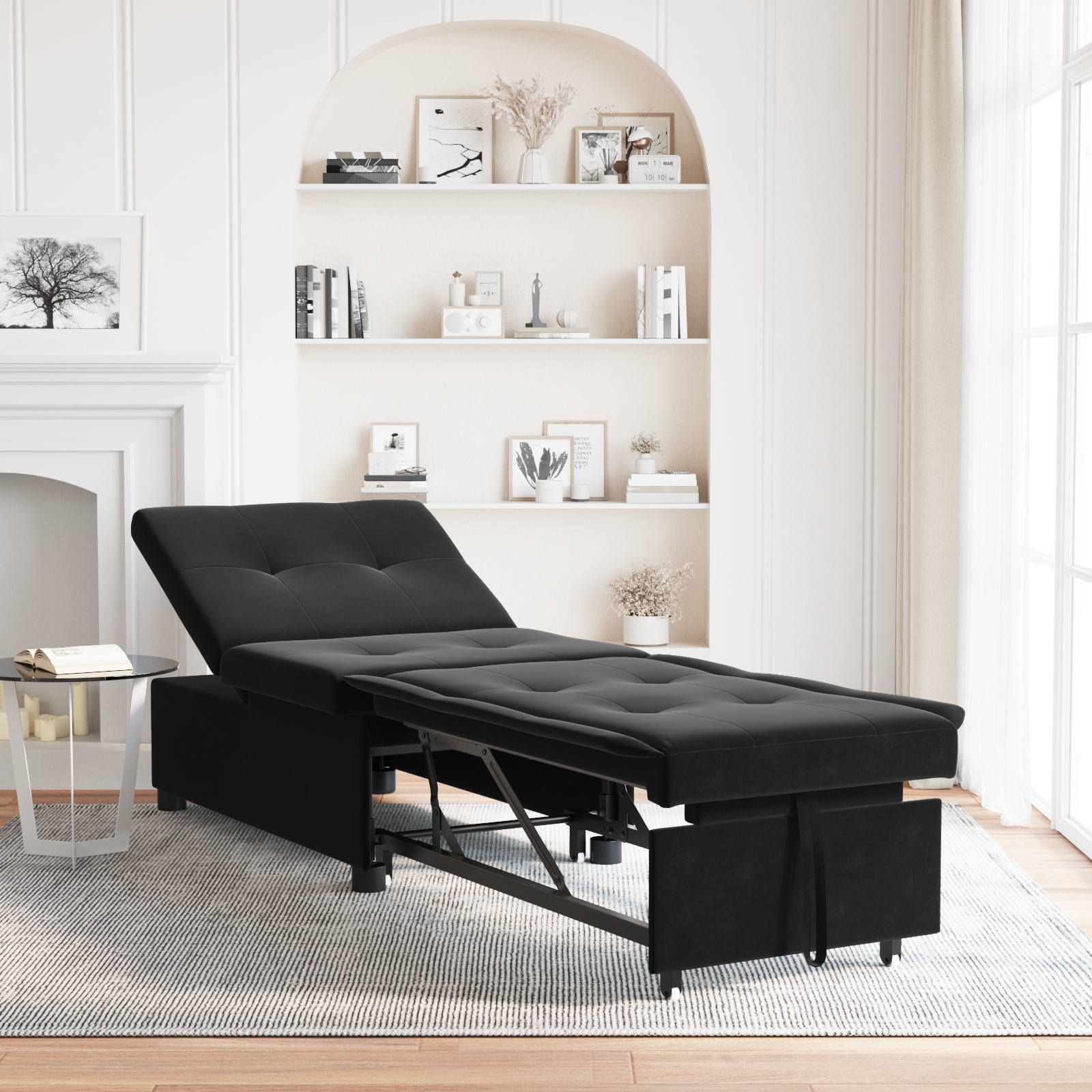 Sofa Bett 3-in-1 Ausziehbarer Schwarzer Samt Sofa Bett 3-in-1 Ausziehbarer Schwarzer Samt