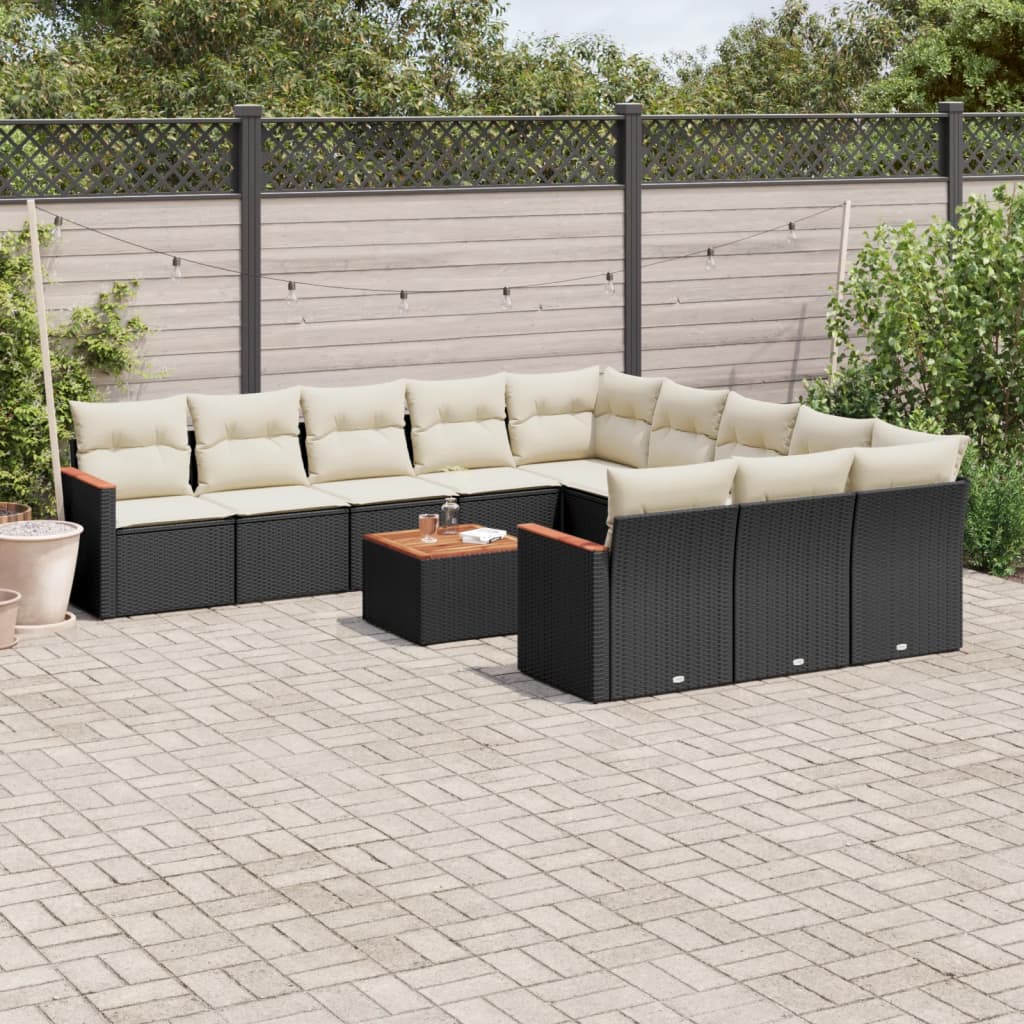 12-tlg. Garten-Sofagarnitur mit Kissen Schwarz Poly Rattan 12-tlg. Garten-Sofagarnitur mit Kissen Schwarz Poly Rattan