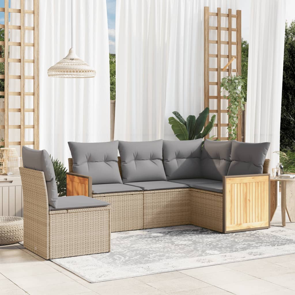 5-tlg. Garten-Sofagarnitur mit Kissen Beige Poly Rattan 5-tlg. Garten-Sofagarnitur mit Kissen Beige Poly Rattan